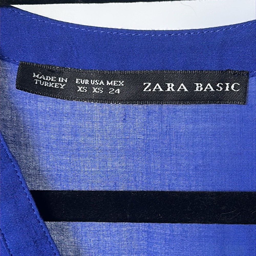 ZARA Basics Royal Blue Flowy V-Neck Tunic Blouse Women’s XS - Picture 10 of 12